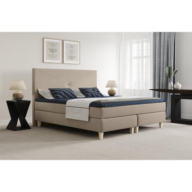 Echtes Boxspringbett Hosley mit Kaltschaum Topper ModernMoments Liegefläche: 90 × 200 cm, Farbe: Helles Beige, Härtegrad der Matratze: H2 – bis zu ca. on Productcaster.