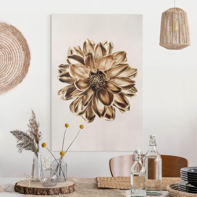 Metallic Dahlia Flower - Wrapped Canvas Graphic Art Ebern Designs Colour: White, Format: 330g/m² recycled canvas, Size: 90cm H x 60cm W on Productcaster.