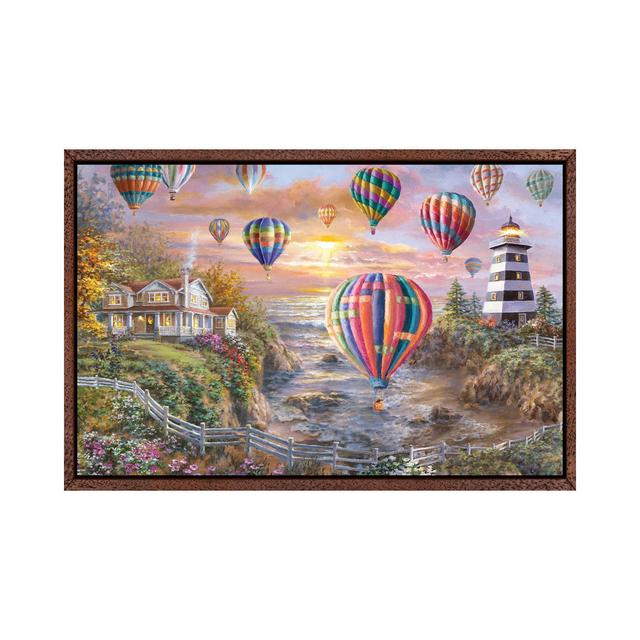 Balloons Over Cottage Cove by Nicky Boehme - Gallery-Wrapped Canvas Giclée on Canvas Lark Manor Size: 66.04cm H x 101.6cm W, Format: Classic Wood Fram on Productcaster.