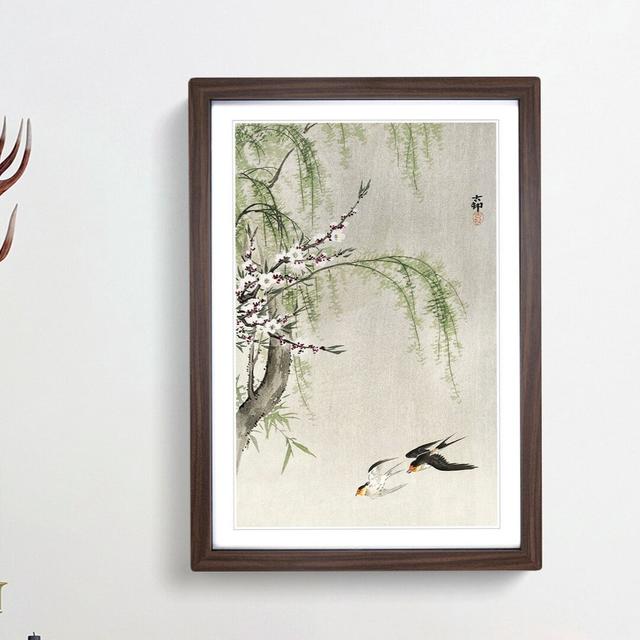 Two Swallows in Flight by Ohara Koson - Picture Frame Painting Print on MDF East Urban Home Frame Option: Walnut Framed, Size: 65cm H x 48cm W x 2cm D on Productcaster.