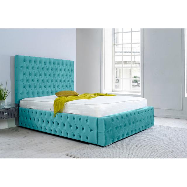 Juna Upholstered Bed Frame Mercer41 Size: Single (3'), Colour: Teal on Productcaster.