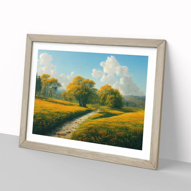 Traditional Spring Meadow Landscape - Picture Frame Graphic Art Marlow Home Co. Size: 34cm H x 46cm W x 2cm D, Frame Colour: Oak Framed on Productcaster.