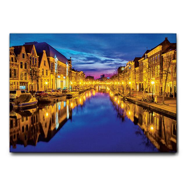 Amsterdam on the River by Giallobus - Wrapped Canvas Photograph Ebern Designs Size: 95cm H x 135cm W on Productcaster.