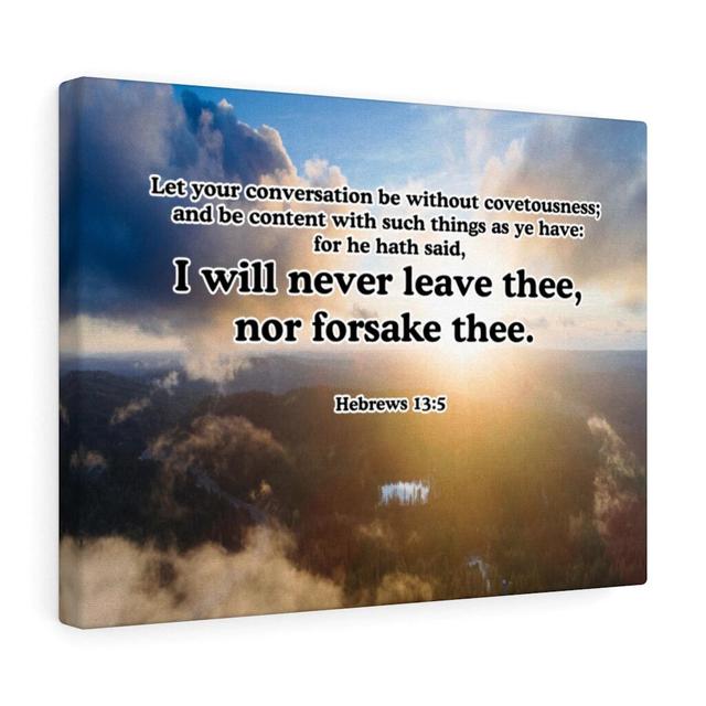 Never Leave or Forsake You Hebrews 13:5 - Wrapped Canvas Typography Blue Elephant Size: 30cm H x 41cm W on Productcaster.