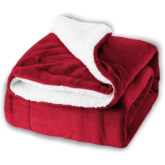 Super Soft Sherpa Fleece Fur Thick Dual Sided Flannel Reversible Blanket Throw Alpen Home Colour: Burgundy, Size: 200cm W x 240cm L on Productcaster.