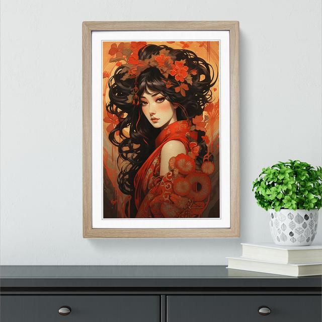 Geisha Nouveau Marlow Home Co. Format: Oak Framed, Size: 46cm H x 34cm W on Productcaster.