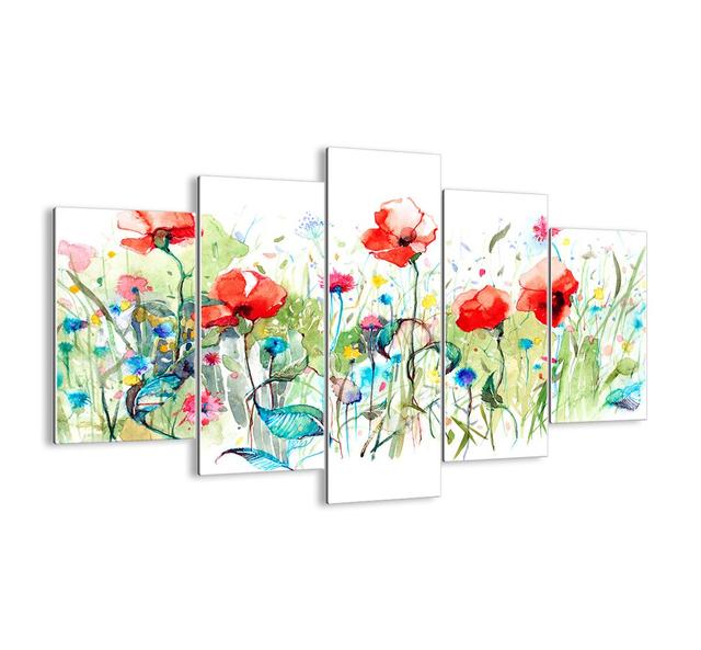 May-blossoming Meadow - 5 Piece Graphic Art Print Set on Glass Ebern Designs Größe: 100 cm H x 150 cm B x 1,8 cm T on Productcaster.