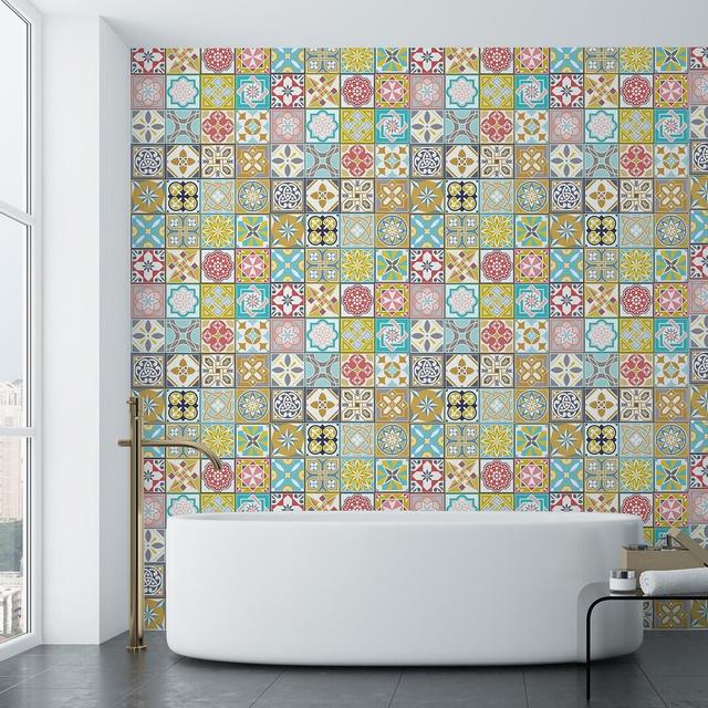 10cm W x 10cm L PVC Peel and Stick Mosaic Tile Blue Elephant on Productcaster.