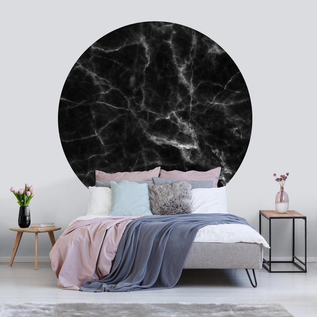 Round wallpaper self-adhesive - Nero Carrara Ivy Bronx Size: 244cm L x 244cm W on Productcaster.