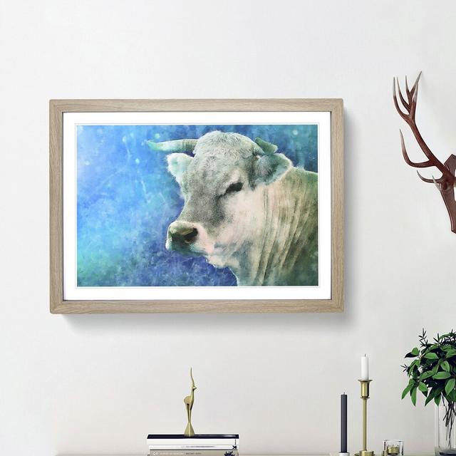 Cow in the Meadow with Blue Light - Picture Frame Painting Print East Urban Home Frame Option: Oak Framed, Size: 33cm H x 45cm W x 2cm D on Productcaster.