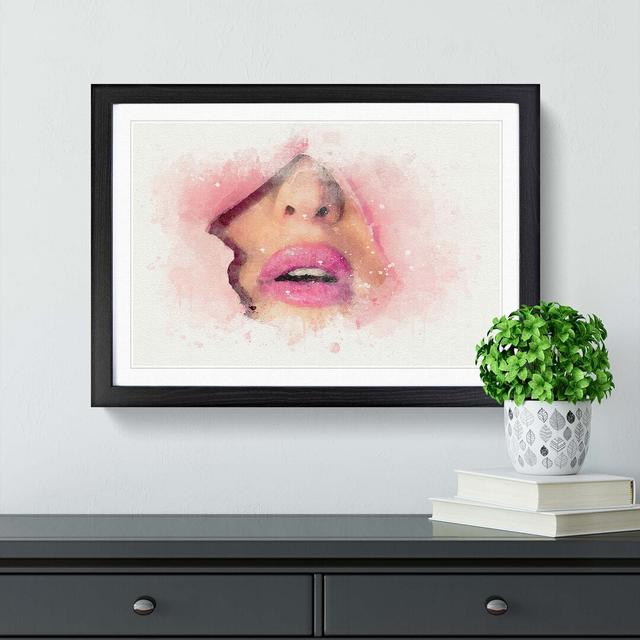 Pink Lips Breaking Through in Abstract - Picture Frame Graphic Art Print East Urban Home Frame Option: Black, Size: 35cm H x 50cm W x 2cm D on Productcaster.