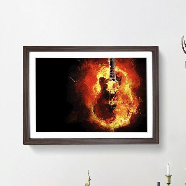 Acoustic Guitar in Flames - Picture Frame Photograph Print on Paper East Urban Home Frame Option: Walnut Framed, Size: 45cm H x 63cm W x 2cm D on Productcaster.