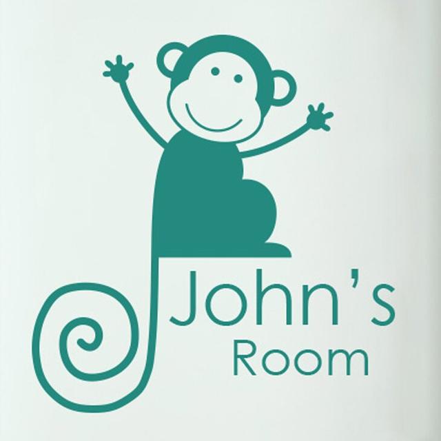 Personalised Monkey Boys Door Room Wall Sticker Maturi Colour: Aqua Green, Customize: Yes on Productcaster.