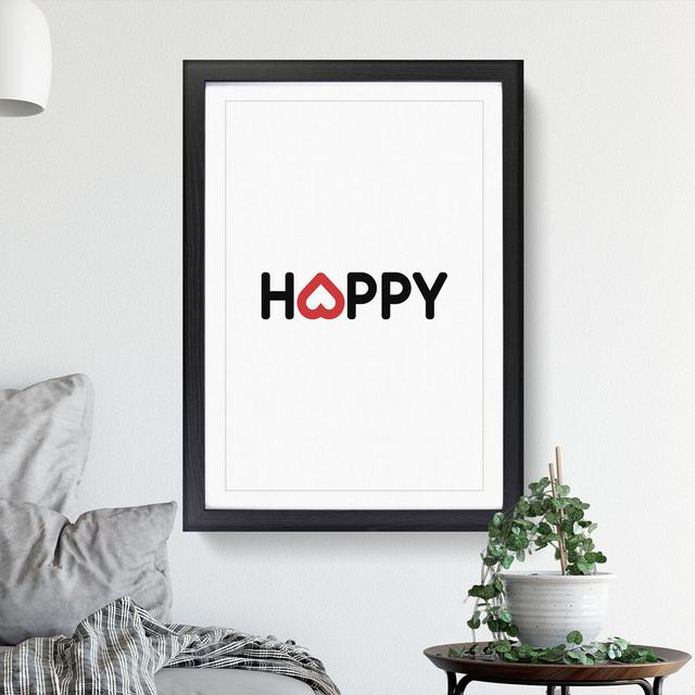 Happy - Picture Frame Typography East Urban Home Size: 90cm H x 65cm W x 2cm D, Frame Option: Black Framed on Productcaster.