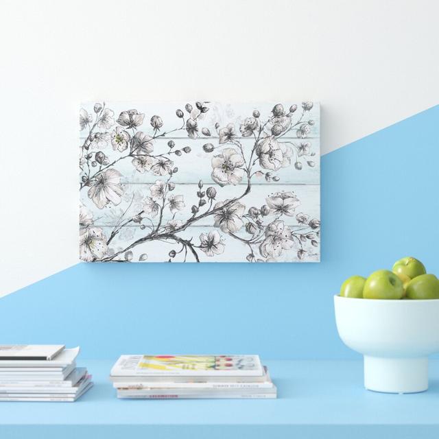 'Blossom Sketch On Shiplap' by Tre Sorelle Studios Watercolour Painting Print on Wrapped Canvas East Urban Home Size: 40.64cm H x 60.96cm W on Productcaster.