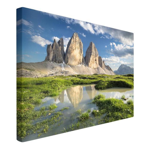 South Tyrolean Battlements and Water Reflection - Wrapped Canvas Photograph Union Rustic Size: 40cm H x 60cm W, Format: Recycled Canvas 330g/m² on Productcaster.