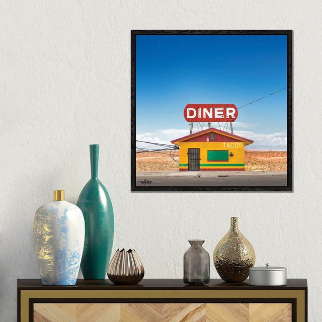 Main Street Diner by Tim Schmidt - Gallery-Wrapped Canvas Giclée on Canvas Lark Manor Format: Black Floater Framed, Size: 45.72cm H x 45.72cm W on Productcaster.