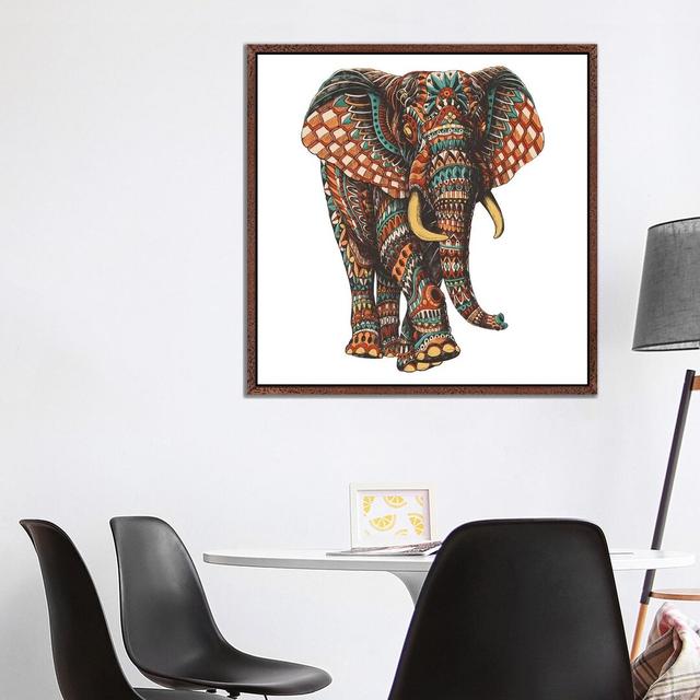 Ornate Elephant III in Color I by Bioworkz - Graphic Art Print on Canvas World Menagerie Format: Classic Brown Wood Framed, Size: 93.98cm H x 93.98cm on Productcaster.