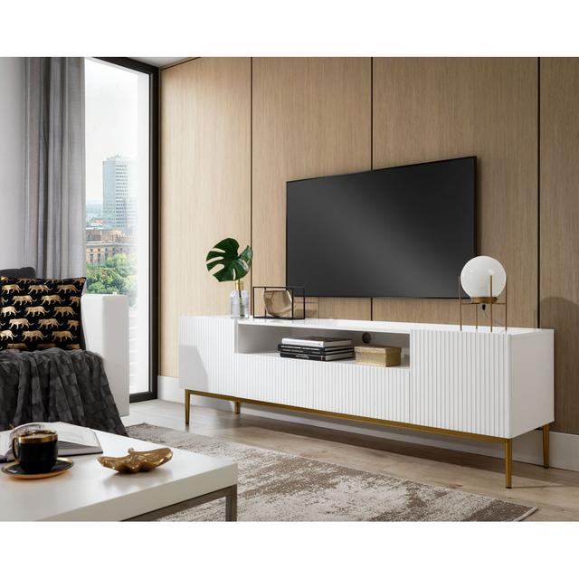 TV-Lowboard Ameal für TVs bis zu 55" Canora Grey Farbe: Weiß/Goldfarben on Productcaster.