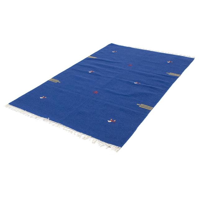 Minimal Handmade Hand Loomed Rectangle: 180' X 120' Blue Area Rug Bloomsbury Market on Productcaster.