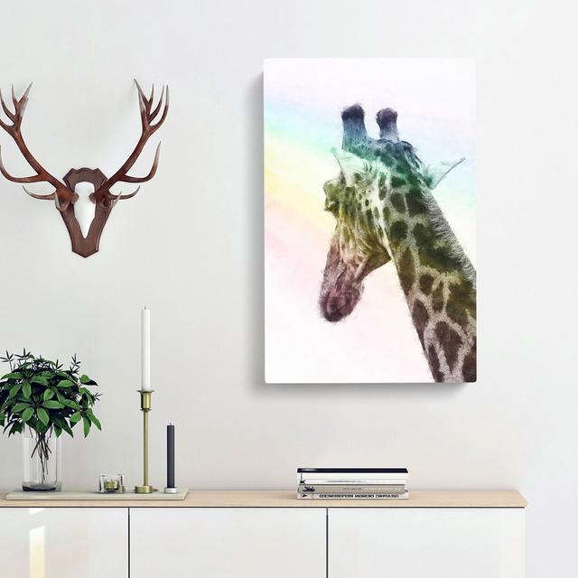 Giraffe Facing The Rainbow - Wrapped Canvas Painting East Urban Home Size: 91cm H x 60cm W x 3cm D on Productcaster.