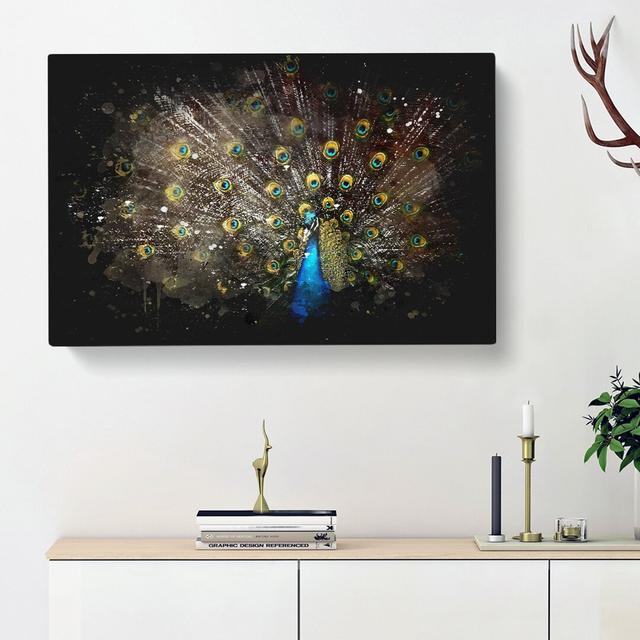 Peacock with Outstretched Feathers - Wrapped Canvas Painting Print East Urban Home Size: 40cm H x 60cm W x 3cm D on Productcaster.