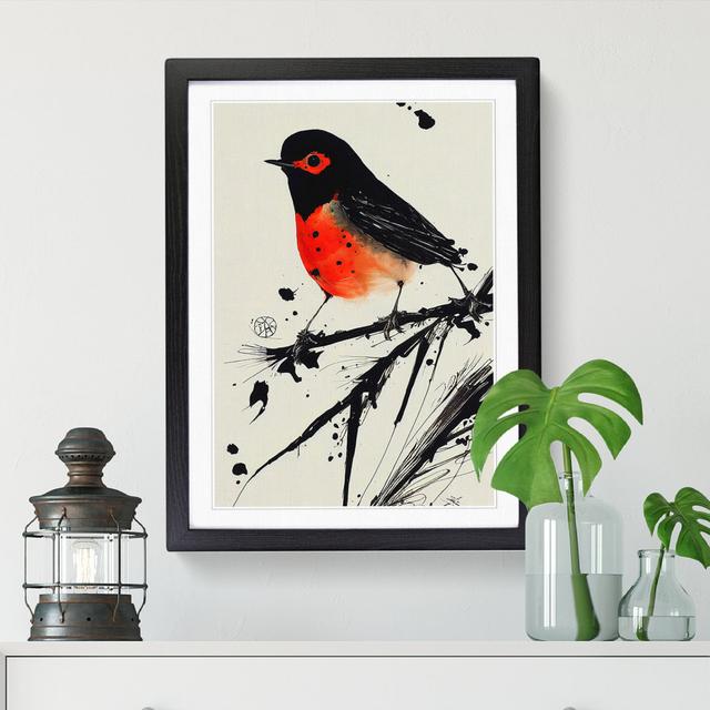 Harcrest Robin Bird Paint Splatter Vol.3 - Picture Frame Graphic Art Marlow Home Co. Size: 46cm H x 34cm W x 2cm D, Frame Colour: Oak on Productcaster.