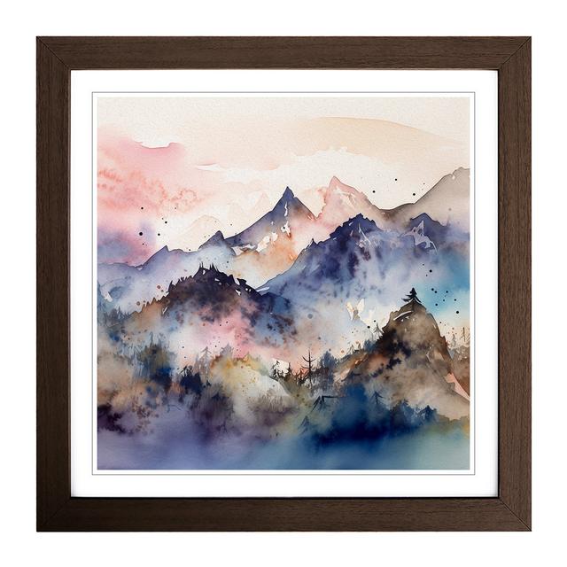 Japanese Mountains Watercolour No.1 - Single Picture Frame Art Prints on Wood Alpen Home Format: Walnut on Productcaster.