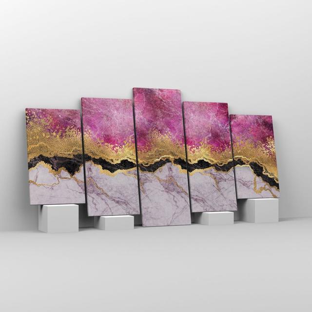 Pink Golden Background - 5 Piece Wrapped Canvas Painting Canora Grey Size: 85cm H x 160cm W on Productcaster.