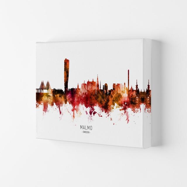 Malmo Sweden Skyline Red City Name by Michael Tompsett - Print Ebern Designs Format: Wrapped Canvas, Size: 42cm H x 59.4cm W x 4cm D on Productcaster.