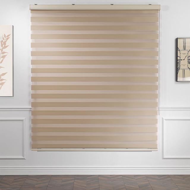 Custom Dual Layer Zebra Roller Blind with High Quality Metalic Pull Cord Symple Stuff Blind Size: 185cm L x 130cm W, Colour: Brown on Productcaster.