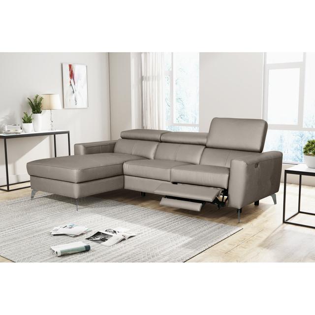 Amorian Leather Reclining Corner Sofa Ivy Bronx Upholstery Colour: Platinum, Orientation: Left Hand Facing on Productcaster.