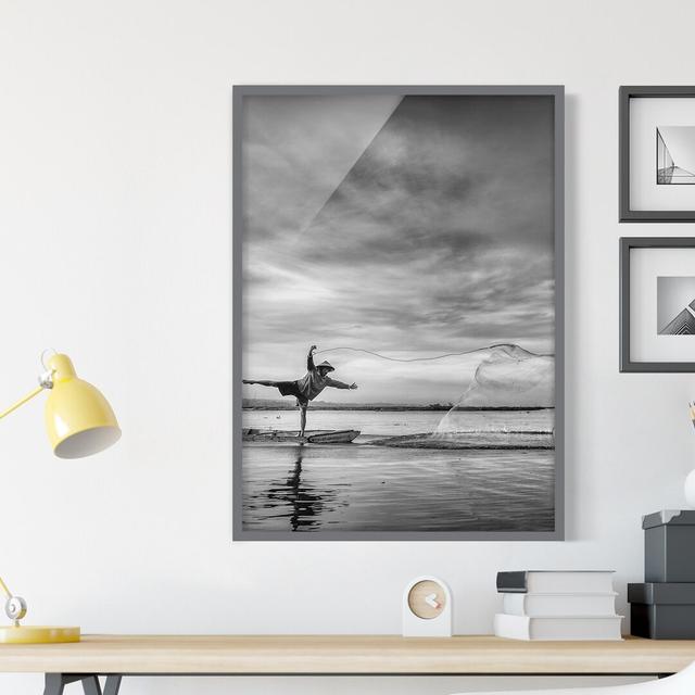 Picture With Frame - Fisherman Throws Net Out House of Hampton Frame Option: Grey Framed, Size: 100cm H x 70cm W x 2cm D on Productcaster.