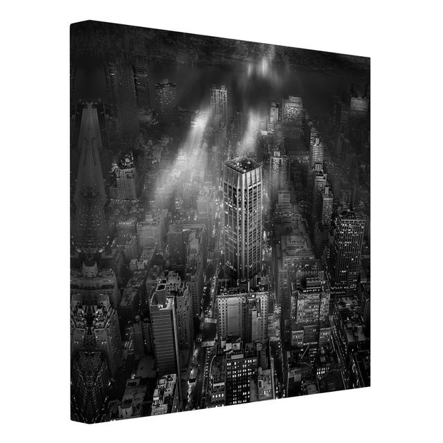 Sunlight over New York City - Wrapped Canvas Photograph Ebern Designs Colour: Black/White, Size: 60cm H x 60cm W, Format: 330g/m³ Recycled Canvas on Productcaster.