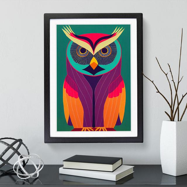 Colourful Owl No.2 Abstract - Single Picture Frame Painting Latitude Run Size: 46cm H x 34cm W x 2cm D, Frame Colour: Black on Productcaster.