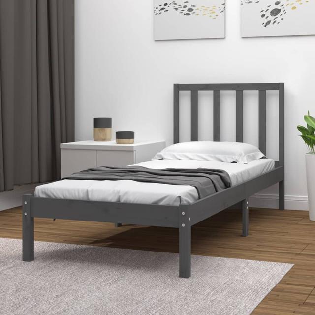 Bed Frame Solid Wood 17 Stories Size: 120 x 200cm, Colour: Grey on Productcaster.