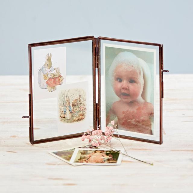 Antique Brass Recycled Glass Folded Double Photo Frame Paper High Size: 17cm H x 12cm W x 1cm D on Productcaster.