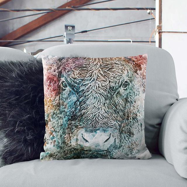 Colourful Bull Cow In Abstract Square Throw Cushion East Urban Home Size: 55 x 55 cm, Backing Colour: Stone on Productcaster.