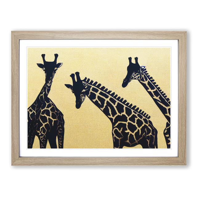 Trio of Giraffes Abstract - Picture Frame Painting World Menagerie Size: 25cm H x 34cm W x 2cm D, Frame Colour: Oak on Productcaster.