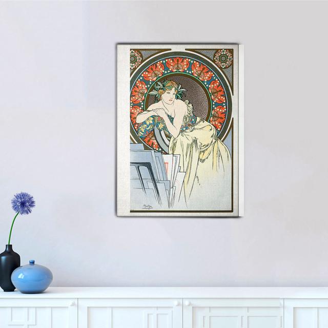 Marlow Home Co. - Quadro - Alfons Mucha - Donna Con Portfolio - Tela Canvas Telaio Premium Alto Spessore 5 Cm - 70X100 - Pronto Da Appendere - Quadri on Productcaster.