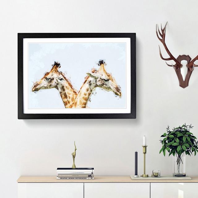 Giraffes Looking Both Ways - Picture Frame Graphic Art Print on MDF East Urban Home Size: 62cm H x 87cm W x 2cm D, Frame Option: Black Framed on Productcaster.