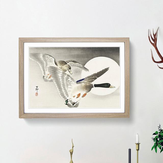 Two Ducks at Full Moon by Ohara Koson - Picture Frame Painting Print East Urban Home Frame Option: Oak Framed, Size: 27cm H x 36cm W x 2cm D on Productcaster.