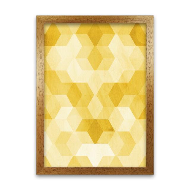 'Yellow Hexagon Abstract B' - Graphic Art Print on Paper 17 Stories Size: 84cm H x 59cm W x 3cm D, Frame Option: Oak Frame on Productcaster.