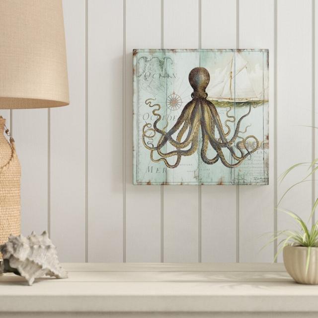 'La Mer Shore Octopus' by Tre Sorelle Studios Graphic Art Print on Wrapped Canvas Highland Dunes Size: 30.48cm H x 30.48cm W on Productcaster.