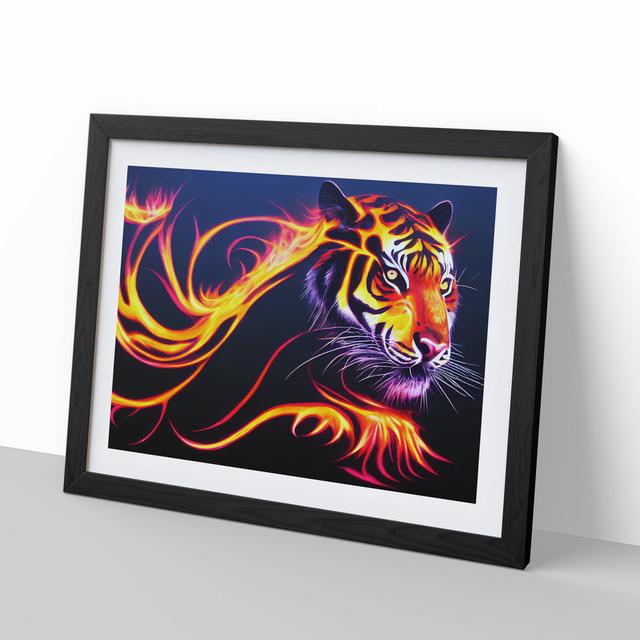 Tiger in Flames Abstract - Picture Frame Graphic Art Latitude Vive Size: 46cm H x 64cm W x 2cm D, Frame Colour: Black Framed on Productcaster.