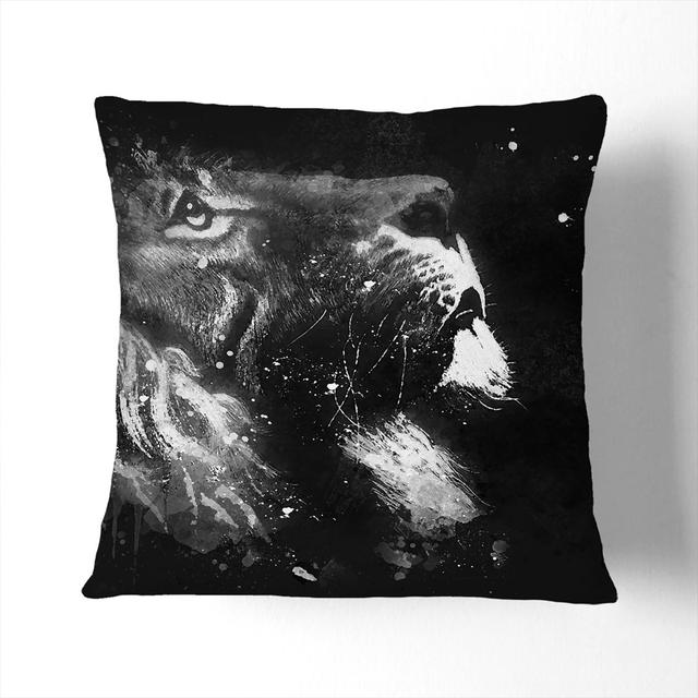 Majestic Lion Illustration Paint Splash Cushion with Filling East Urban Home Backing Colour: Black, Size: 55cm H x 55cm W x 20cm D on Productcaster.