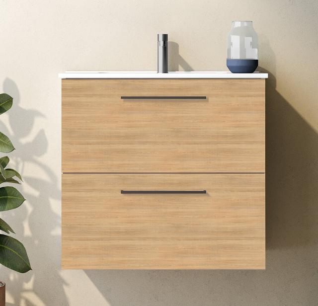 Creeksville 600mm Wall Hung Single Vanity Unit Ebern Designs Vanity Unit Colour: Medium Wood on Productcaster.