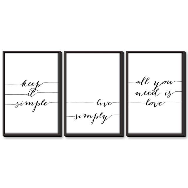 Live Simply - 3 Piece Typography Set on Canvas Clock Canvas Size: 70cm H x 150cm W x 4.5cm D, Format: Black Framed on Productcaster.