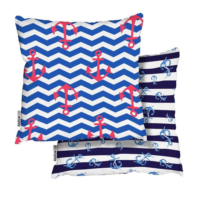 Anchors and Geometrics 2 Piece Cushion with Filling Set Andrew Lee Size: 45cm H x 45cm W x 10cm D on Productcaster.