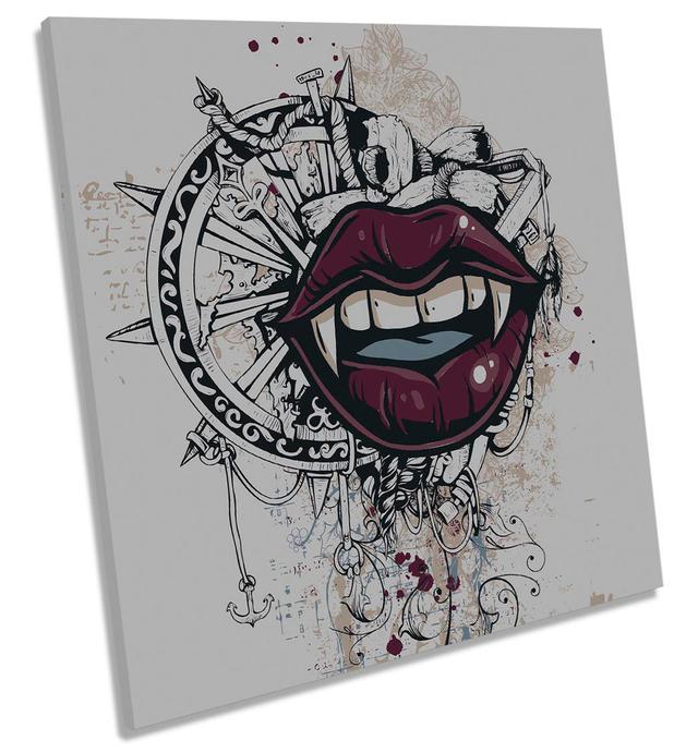 Pirate Lips Modern Ship Urban Picture CANVAS WALL ART Square Print Happy Larry Size: 40.6cm H x 40.6cm W x 2cm D on Productcaster.